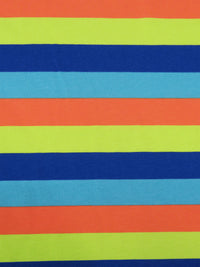 Cobalt/Lime/Carrot Orange/Sky Blue Cotton/Lycra Horizontal Stripe Print Jersey Knit 60W