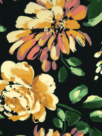 Dark Green/Black/Dark Goldenrod/Multi 100% Polyester Large Painterly Floral Print Mikado Satin 58W