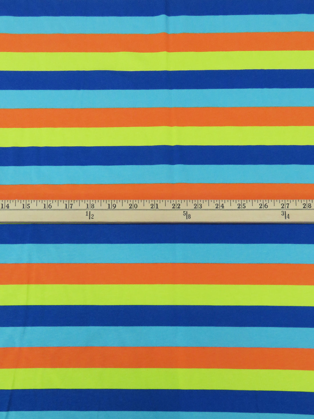 Cobalt/Lime/Carrot Orange/Sky Blue Cotton/Lycra Horizontal Stripe Print Jersey Knit 60W