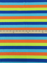 Cobalt/Lime/Carrot Orange/Sky Blue Cotton/Lycra Horizontal Stripe Print Jersey Knit 60W