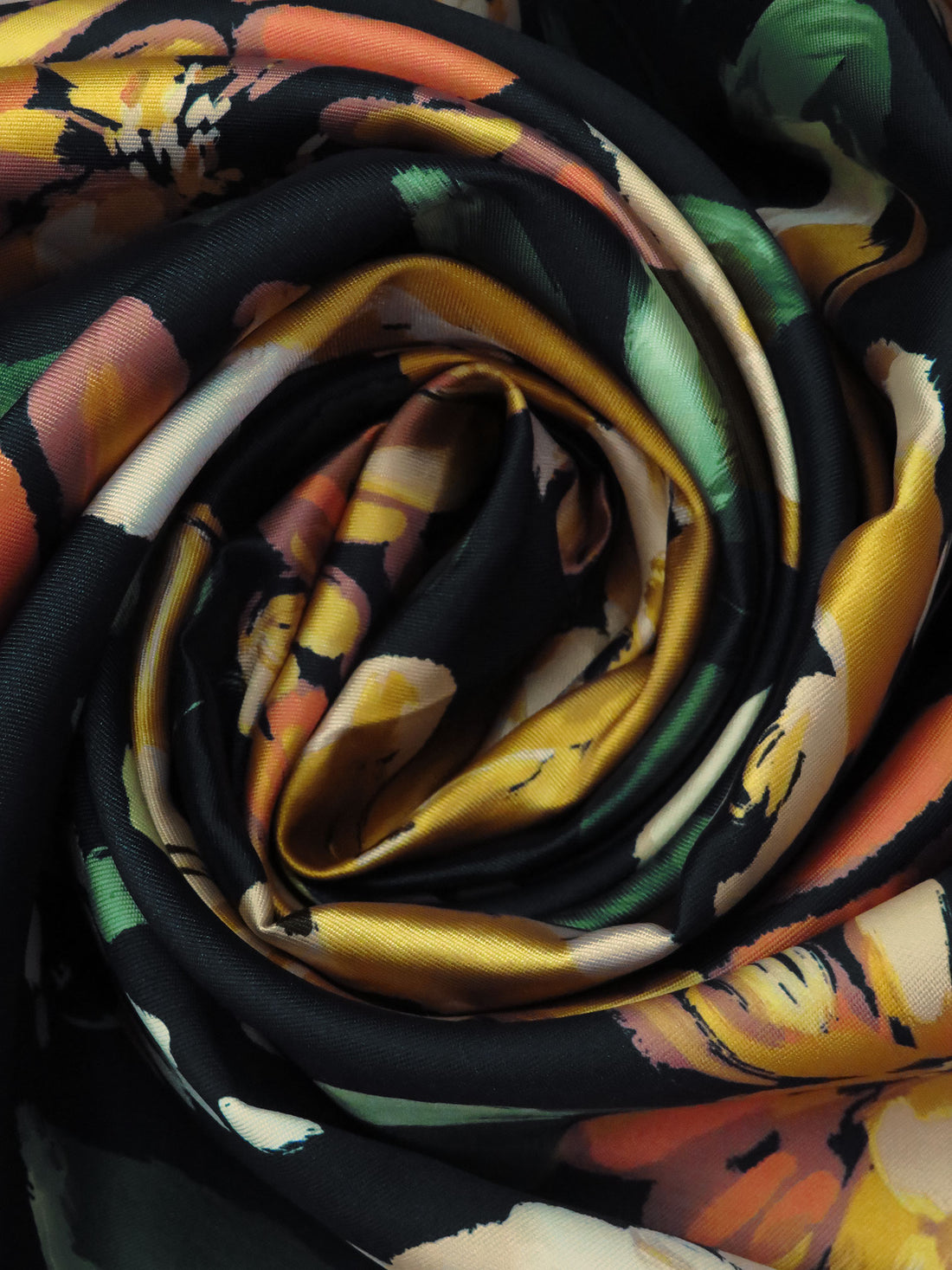 Dark Green/Black/Dark Goldenrod/Multi 100% Polyester Large Painterly Floral Print Mikado Satin 58W