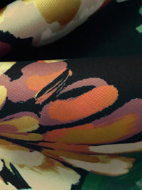 Dark Green/Black/Dark Goldenrod/Multi 100% Polyester Large Painterly Floral Print Mikado Satin 58W