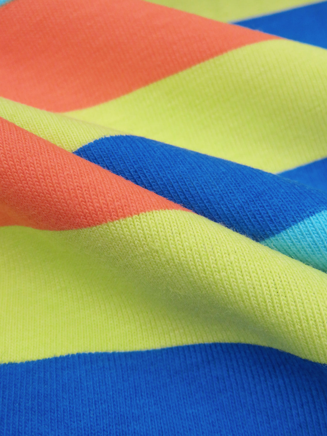 Cobalt/Lime/Carrot Orange/Sky Blue Cotton/Lycra Horizontal Stripe Print Jersey Knit 60W