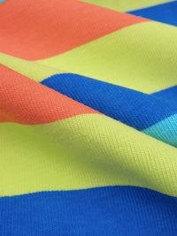 Cobalt/Lime/Carrot Orange/Sky Blue Cotton/Lycra Horizontal Stripe Print Jersey Knit 60W