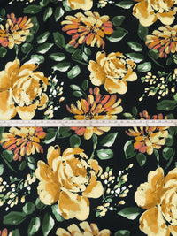 Dark Green/Black/Dark Goldenrod/Multi 100% Polyester Large Painterly Floral Print Mikado Satin 58W