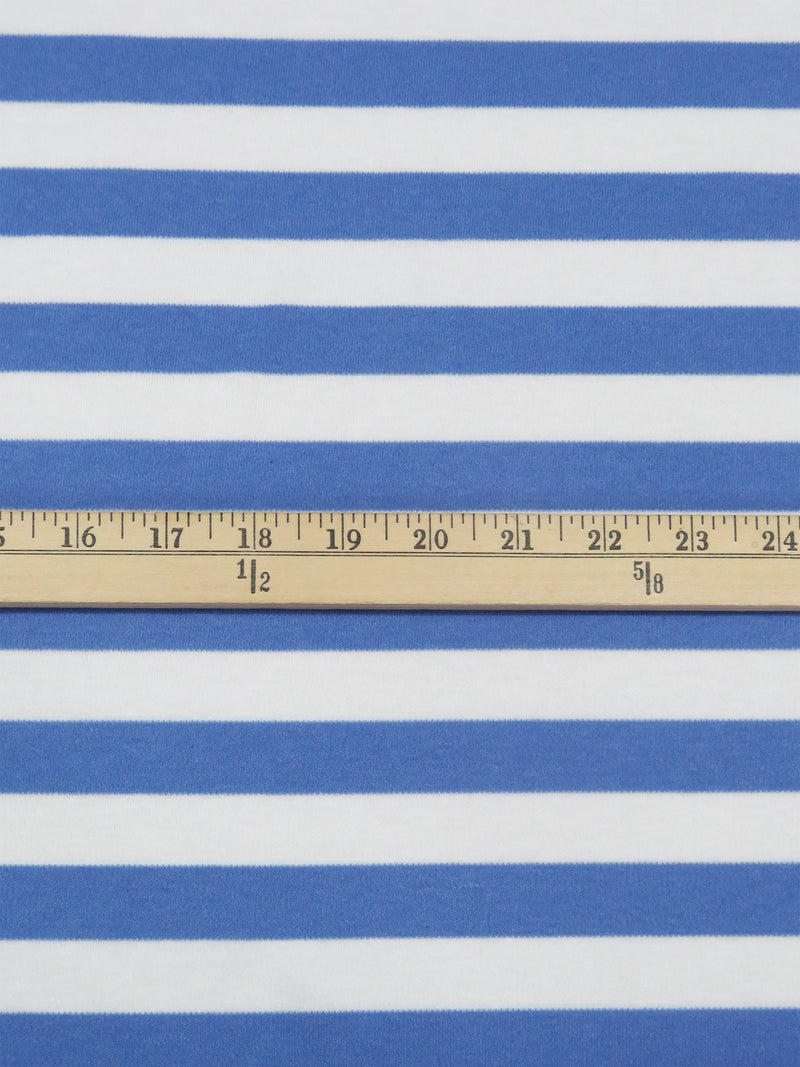 Dutch Blue/White Cotton/Polyester Horizontal Stripe Interlock Knit 60W