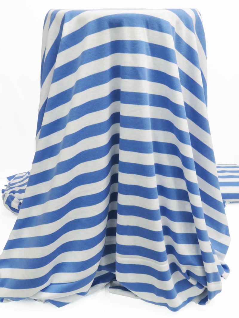 Dutch Blue/White Cotton/Polyester Horizontal Stripe Interlock Knit 60W