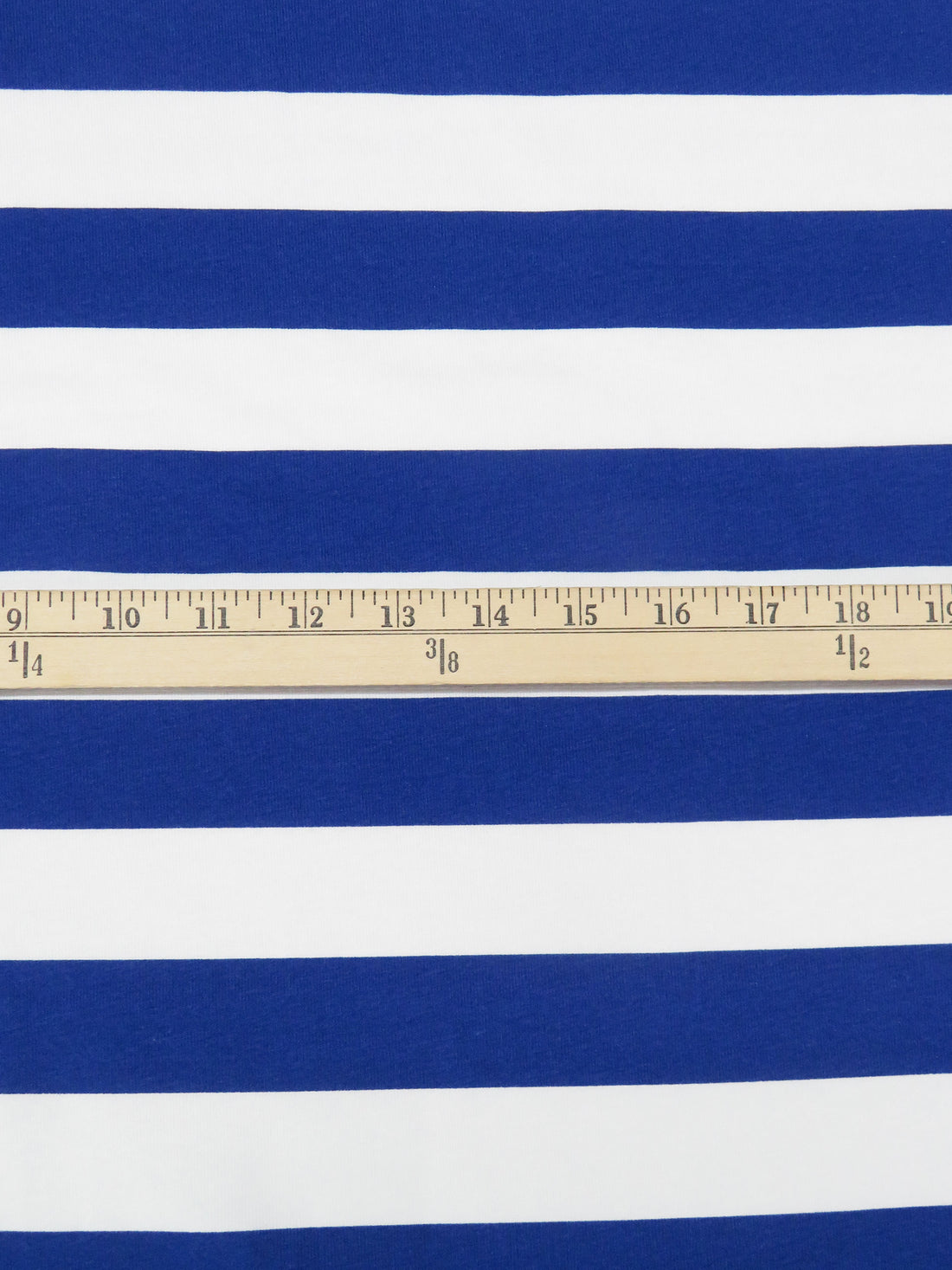 White/Deep Cobalt Cotton/Lycra Horizontal Stripe Print Jersey Knit 60W