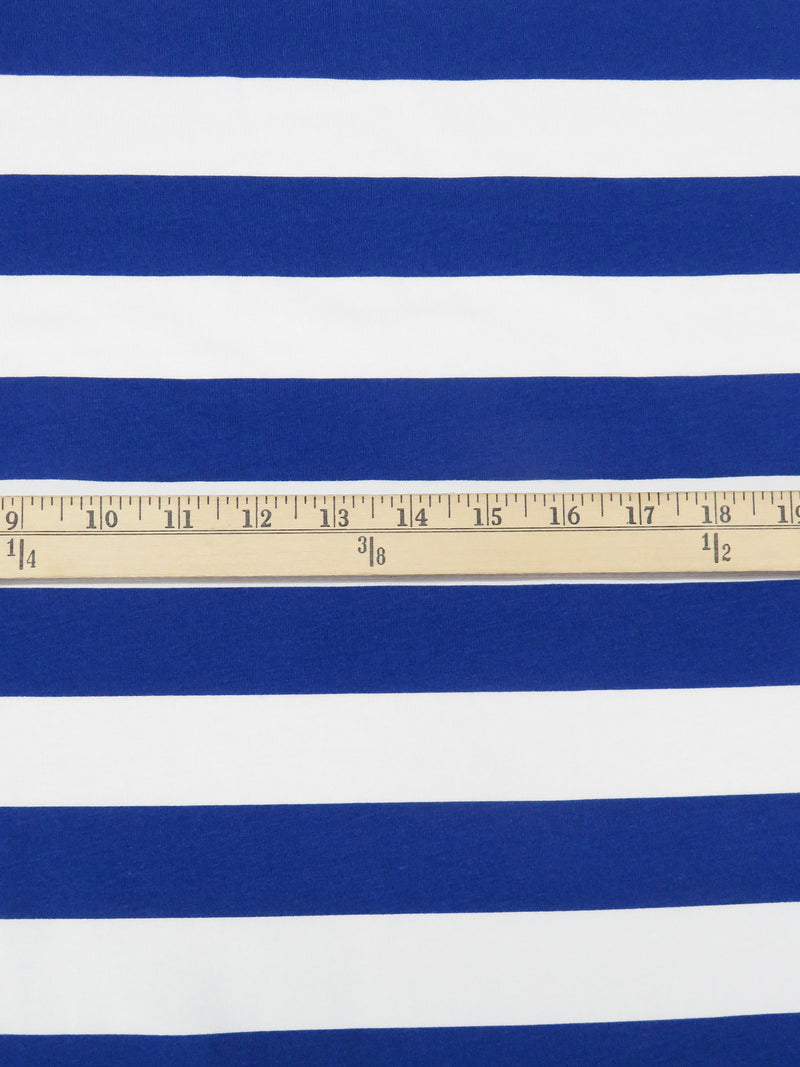 White/Deep Cobalt Cotton/Lycra Horizontal Stripe Print Jersey Knit 60W