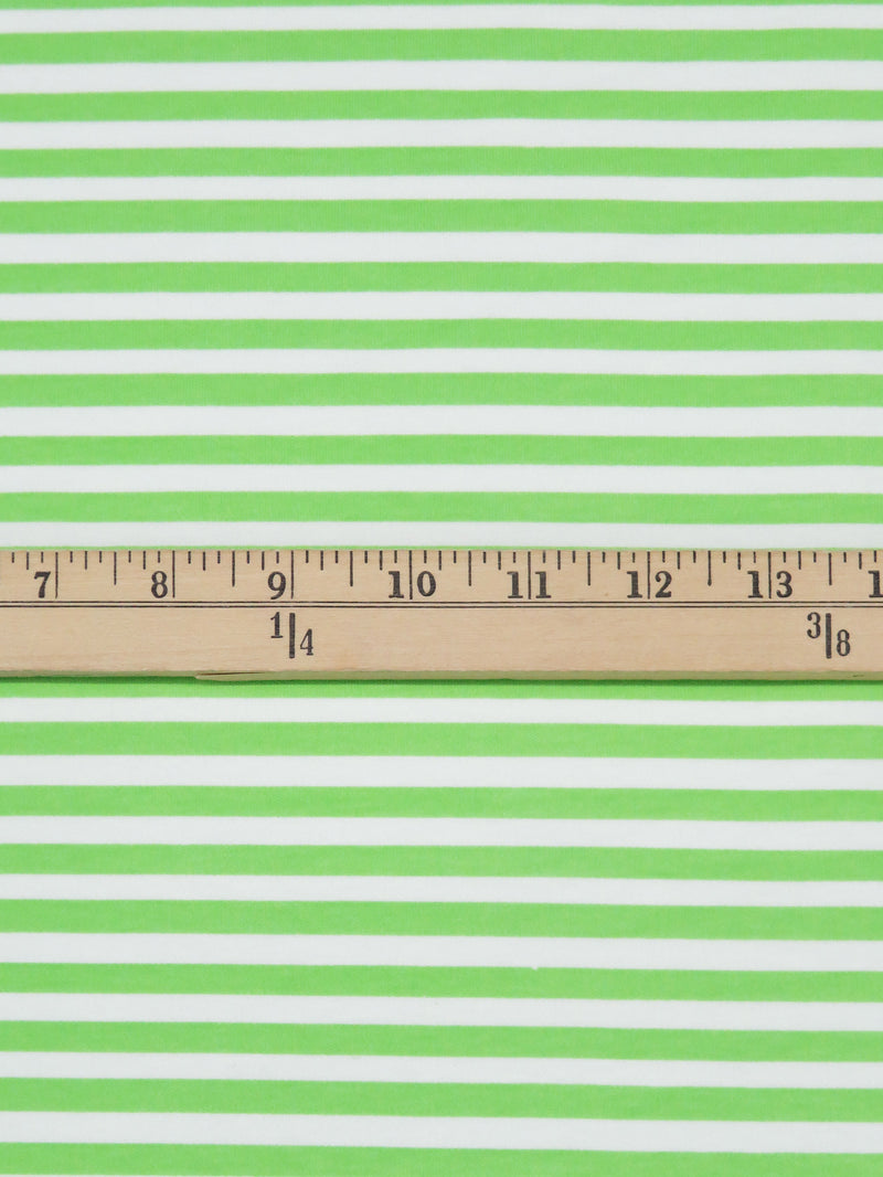 Soft Lime/White Cotton/Lycra Horizontal Stripe Print Jersey Knit 56W