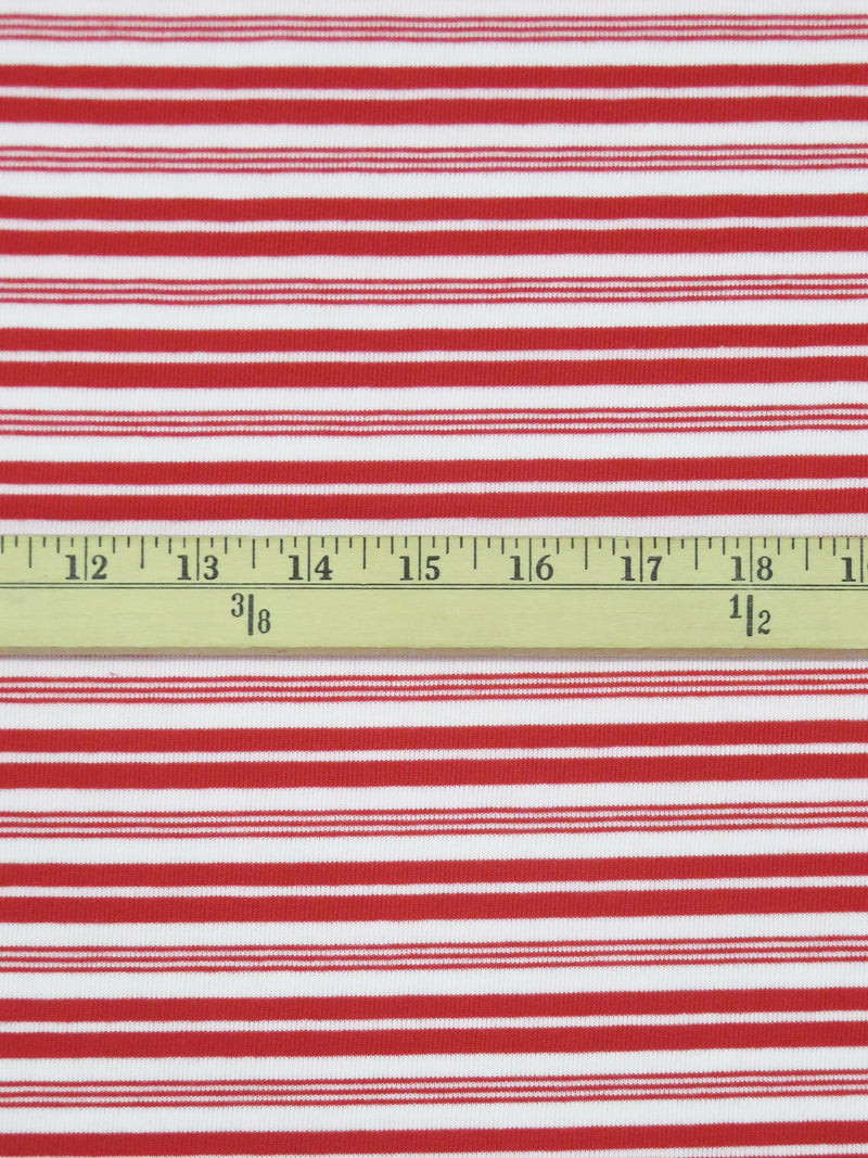 Candy Red/White Cotton/Polyester Horizontal Multi Stripe Weave Jersey Knit 58W