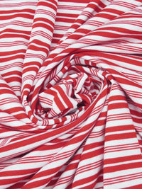 Candy Red/White Cotton/Polyester Horizontal Multi Stripe Weave Jersey Knit 58W