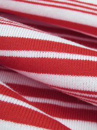 Candy Red/White Cotton/Polyester Horizontal Multi Stripe Weave Jersey Knit 58W