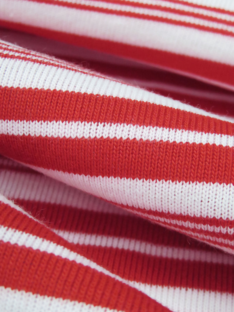 Candy Red/White Cotton/Polyester Horizontal Multi Stripe Weave Jersey Knit 58W