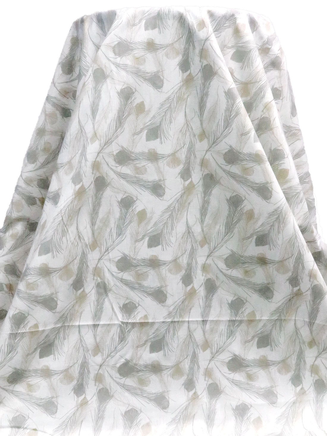 White/Light Bamboo/Silver Polyester/Cotton Feather Print Broadcloth 58W