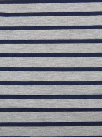 Heathered Pewter Gray/Navy Cotton/Polyester Horizontal Stripe Interlock Knit 58W