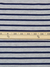 Heathered Pewter Gray/Navy Cotton/Polyester Horizontal Stripe Interlock Knit 58W