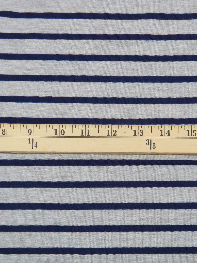 Heathered Pewter Gray/Navy Cotton/Polyester Horizontal Stripe Interlock Knit 58W