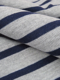 Heathered Pewter Gray/Navy Cotton/Polyester Horizontal Stripe Interlock Knit 58W