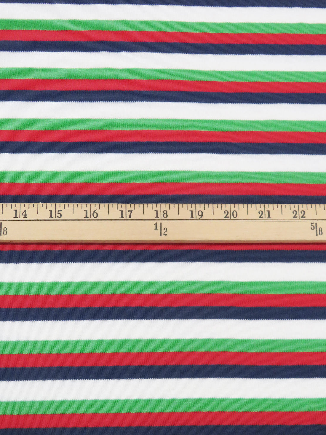 Kelly Green/Colonial Blue/Cherry Red/White Cotton/Polyester/Lycra Horizontal Stripe Jersey Knit 60W