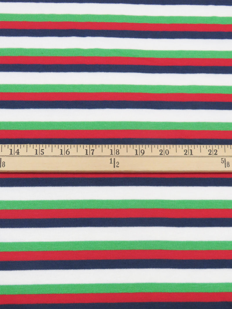 Kelly Green/Colonial Blue/Cherry Red/White Cotton/Polyester/Lycra Horizontal Stripe Jersey Knit 60W