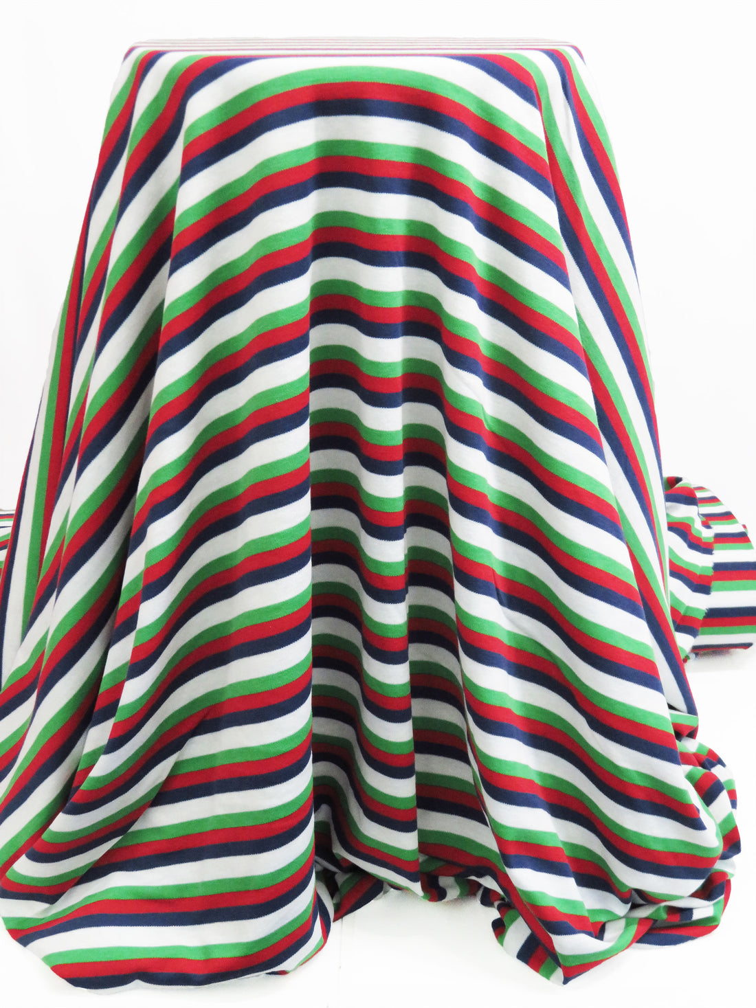 Kelly Green/Colonial Blue/Cherry Red/White Cotton/Polyester/Lycra Horizontal Stripe Jersey Knit 60W