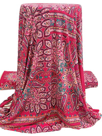 SOLD BY THE PANEL ONLY - French Raspberry/Flamingo Pink/Multi Polyester/Lycra Ornate Framework Print ITY Knit 58W
