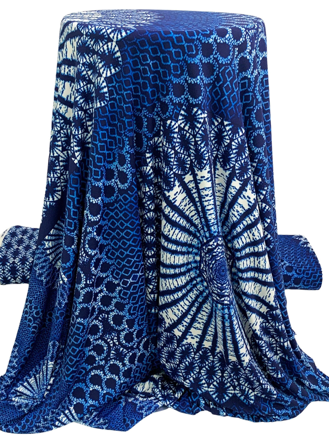 SOLD BY THE PANEL ONLY - Midnight Blue/White/Multi Polyester/Lycra Ornate Medallion Border Print ITY Knit 59W