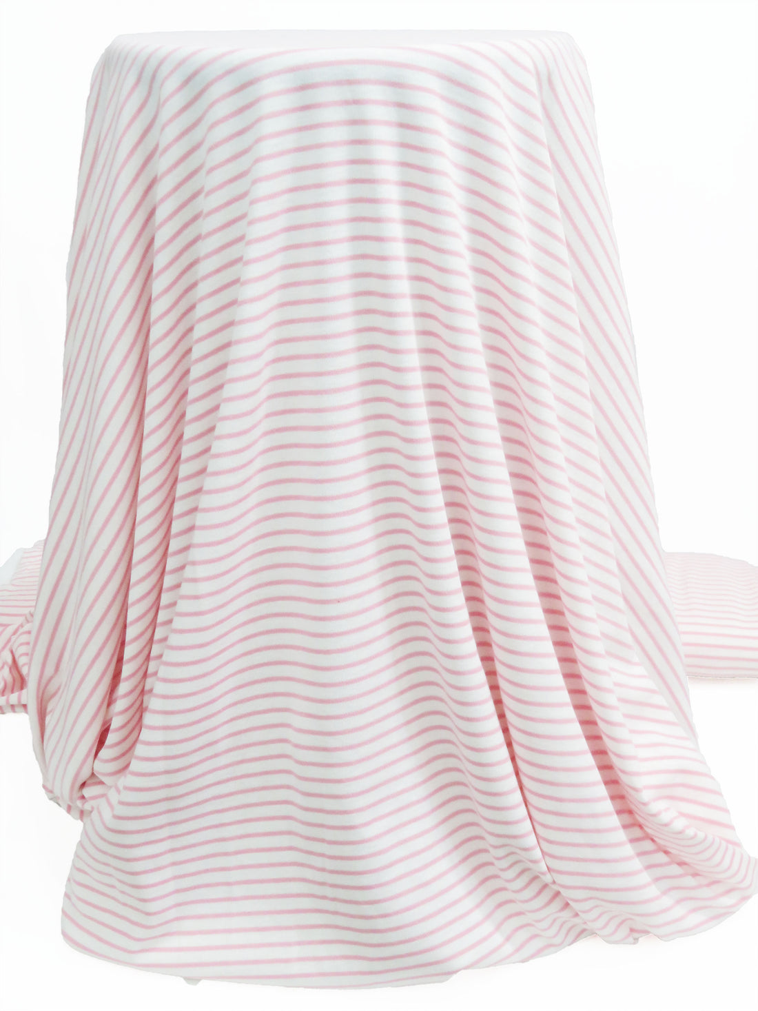 White/Cherry Blossom Pink Cotton/Polyester/Lycra Horizontal Stripe Jersey Knit 58W