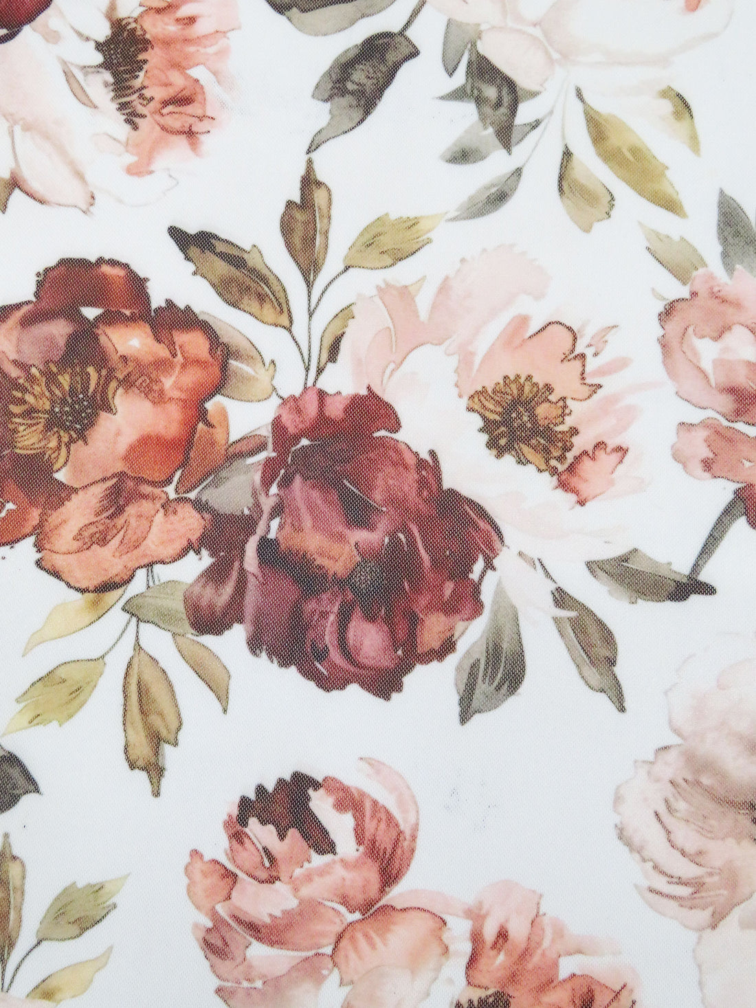 White/Peachy Pink/Olive/Multi Nylon/Lycra Large Floral Print Mesh Knit - NY Designer - 54W