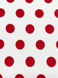 White/Crimson Red 100% Cotton Polka Dot Print Interlock Knit 58W