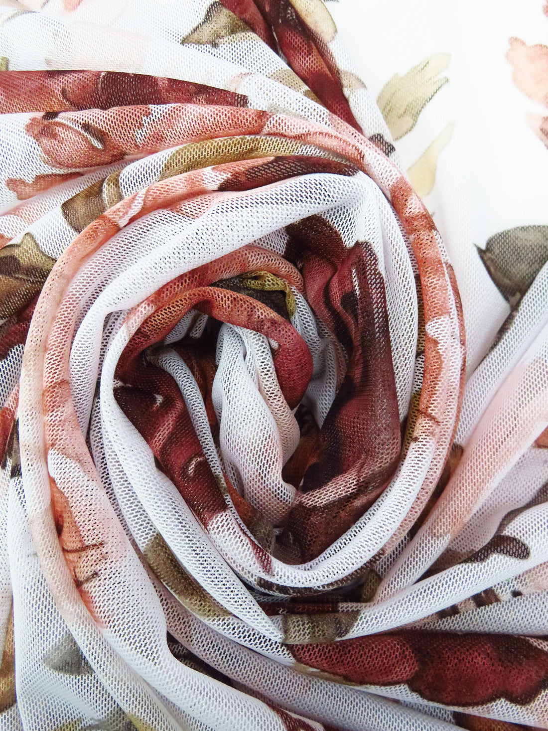 White/Peachy Pink/Olive/Multi Nylon/Lycra Large Floral Print Mesh Knit - NY Designer - 54W