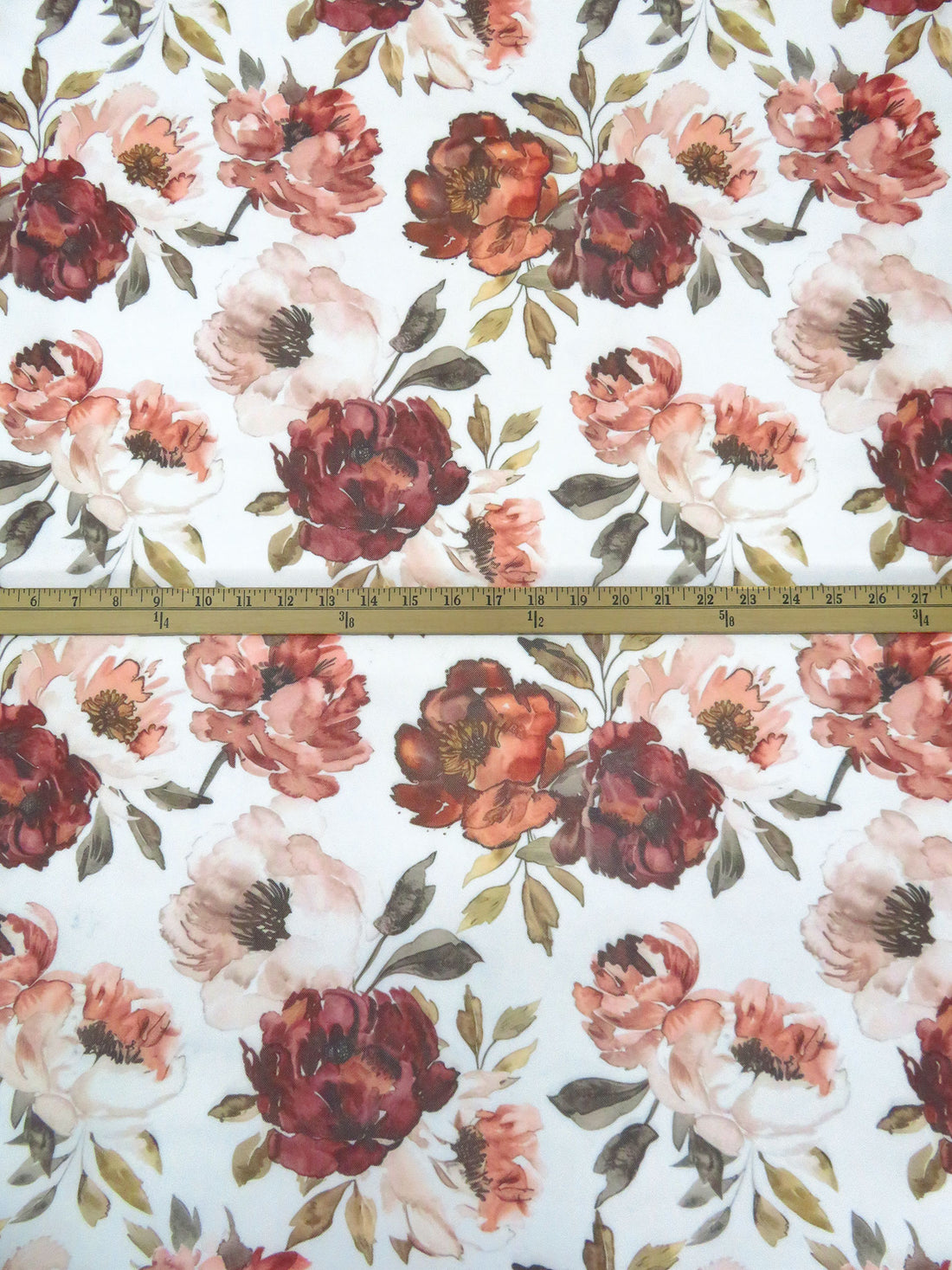 White/Peachy Pink/Olive/Multi Nylon/Lycra Large Floral Print Mesh Knit - NY Designer - 54W