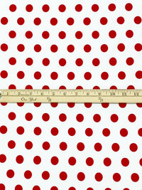 White/Crimson Red 100% Cotton Polka Dot Print Interlock Knit 58W