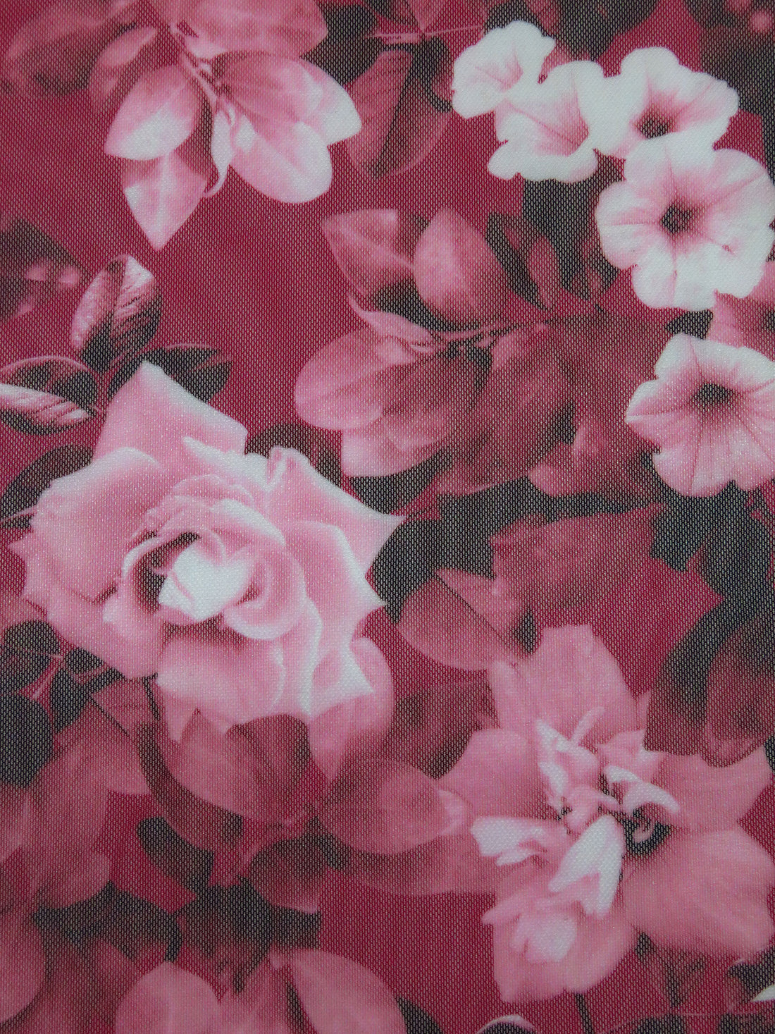 Claret/Light Pink/White/Multi Nylon/Lycra Floral Print Mesh Knit - NY Designer - 56W