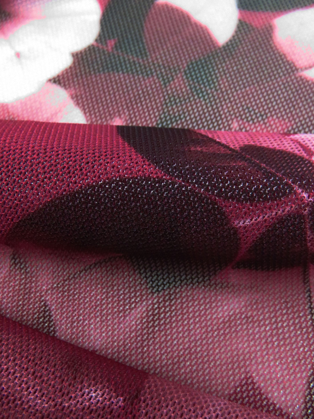 Claret/Light Pink/White/Multi Nylon/Lycra Floral Print Mesh Knit - NY Designer - 56W