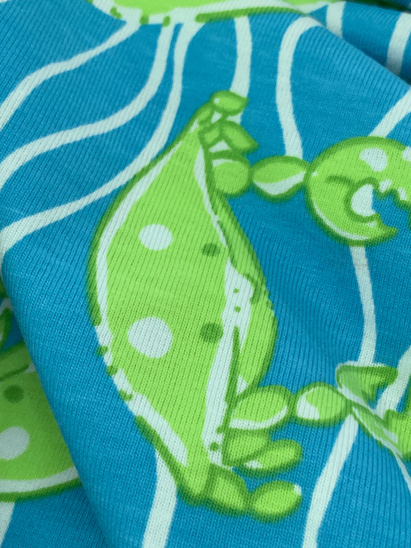 Cool Blue/Limelight/White Cotton/Polyester Crab Print Jersey Knit 56W