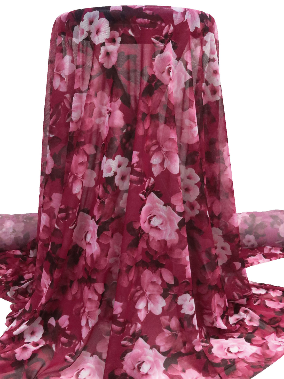 Claret/Light Pink/White/Multi Nylon/Lycra Floral Print Mesh Knit - NY Designer - 56W