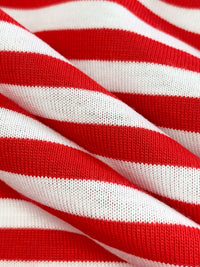 Red/White Cotton/Polyester Yarn-Dyed Horizontal Stripe Jersey Knit 58W