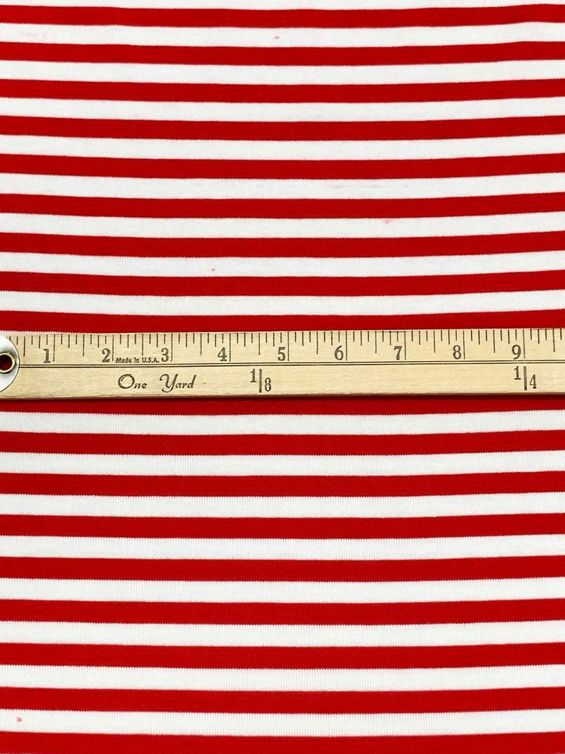 Red/White Cotton/Polyester Yarn-Dyed Horizontal Stripe Jersey Knit 58W