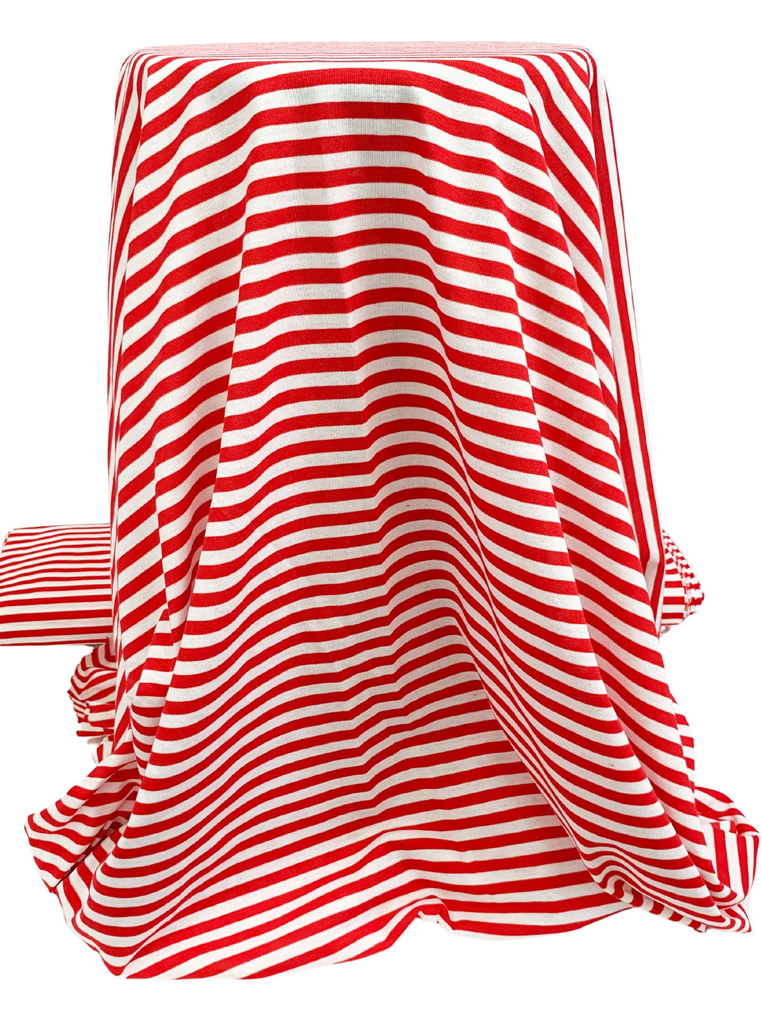 Red/White Cotton/Polyester Yarn-Dyed Horizontal Stripe Jersey Knit 58W