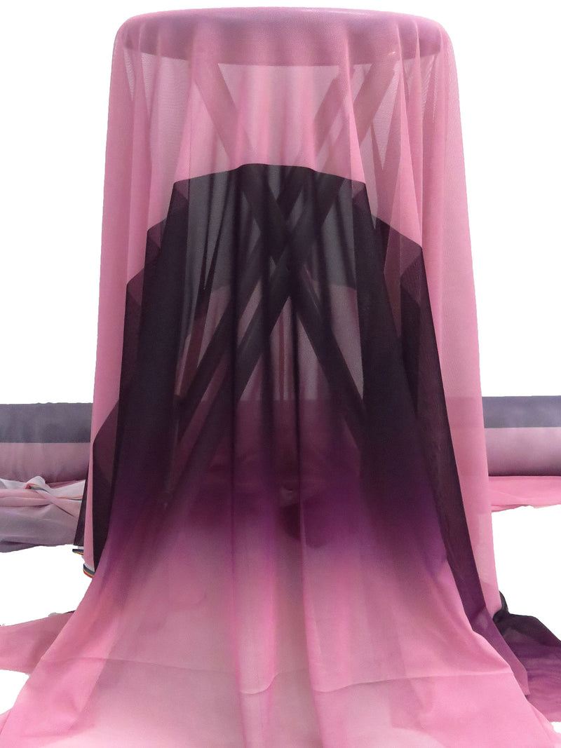 SOLD BY THE PANEL ONLY - Charm Pink/Byzantium/Midnight Indigo Nylon/Lycra Ombre Print Mesh Knit - NY Designer - 58W