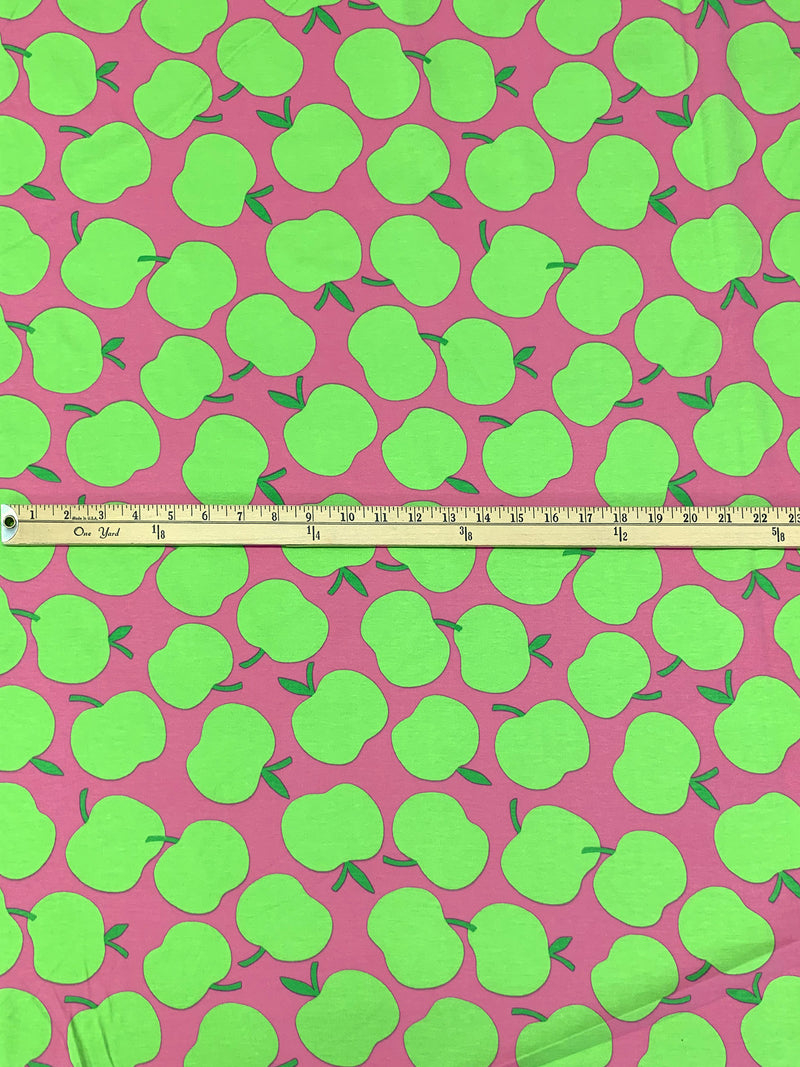 Leaf Bud Green/Passion Pink Cotton/Polyester Apples Print Interlock Knit 58W