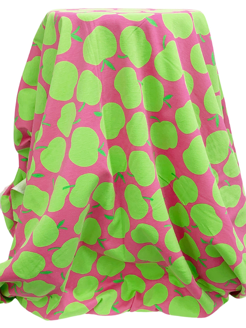 Leaf Bud Green/Passion Pink Cotton/Polyester Apples Print Interlock Knit 58W