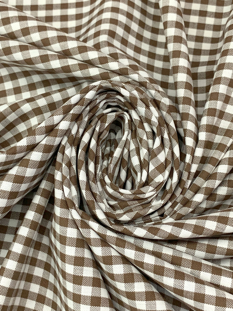 Earth Brown/White Polyester/Cotton Gingham Check Yarn-Dyed Shirting 54W