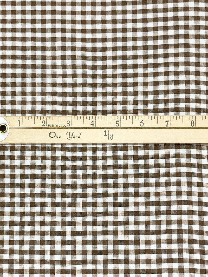 Earth Brown/White Polyester/Cotton Gingham Check Yarn-Dyed Shirting 54W