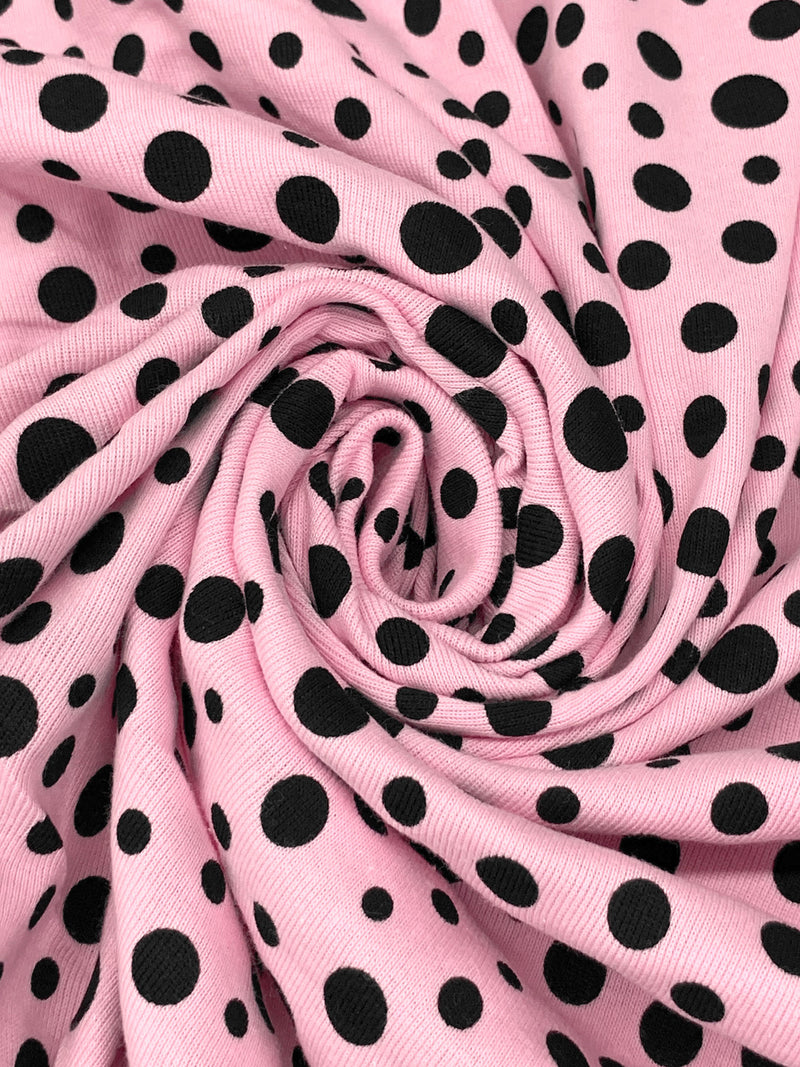 Cameo Pink/Black 100% Cotton Polka Dot Print Interlock Knit 54W