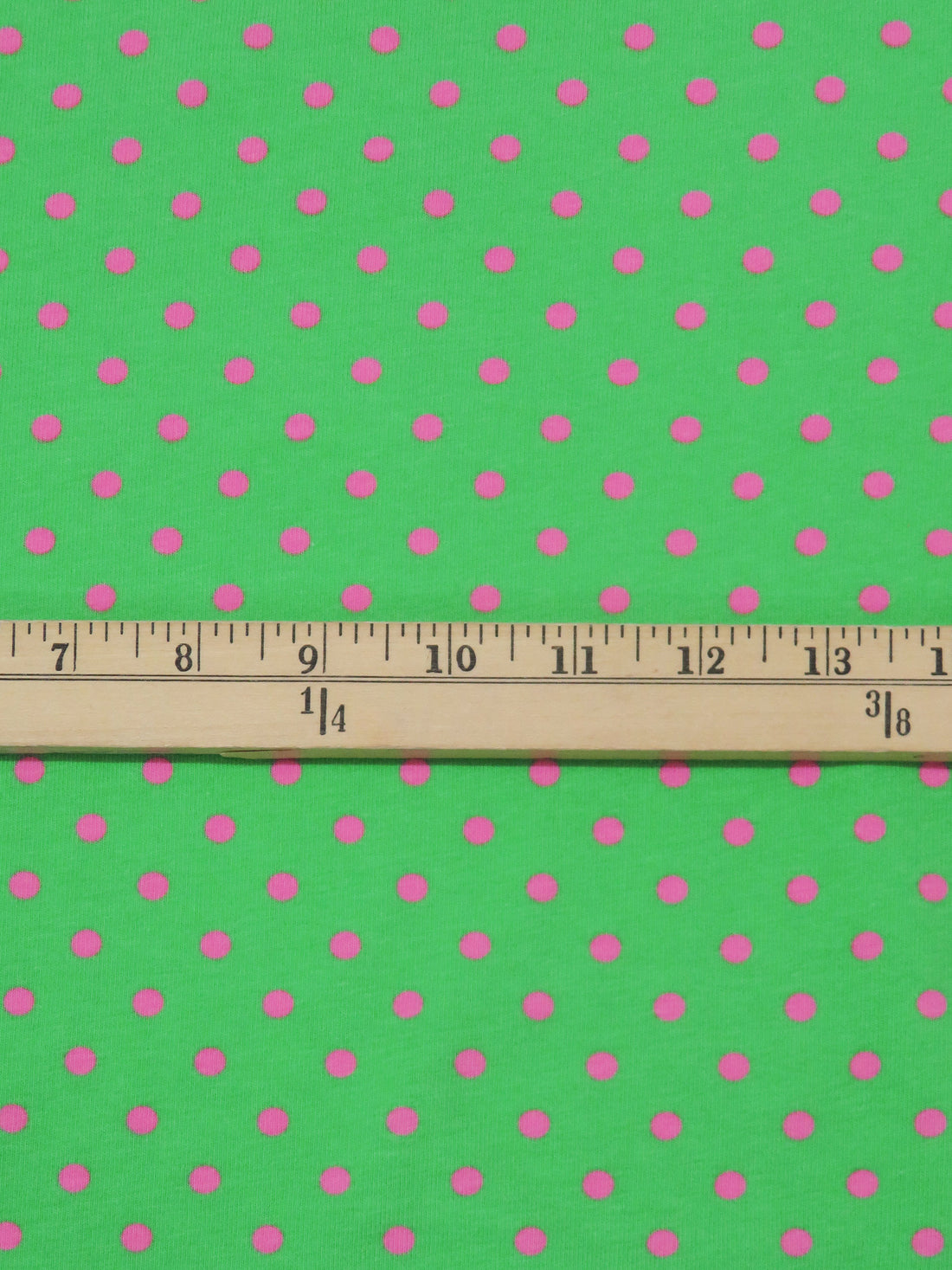 Kelly Green/Taffy Pink Cotton/Lycra Mini Polka Dot Print Jersey Knit 58W