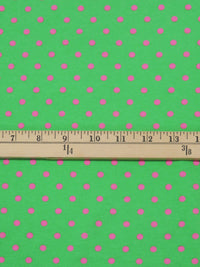 Kelly Green/Taffy Pink Cotton/Lycra Mini Polka Dot Print Jersey Knit 58W