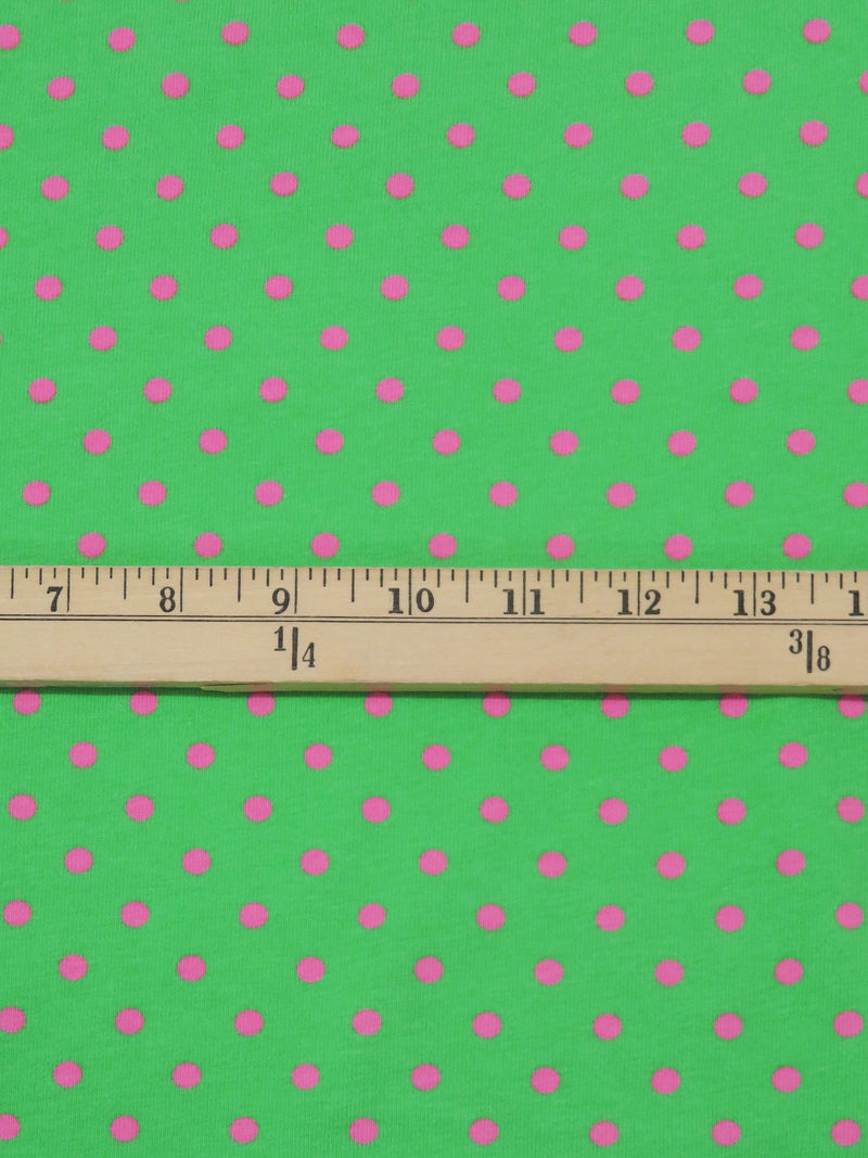 Kelly Green/Taffy Pink Cotton/Lycra Mini Polka Dot Print Jersey Knit 58W